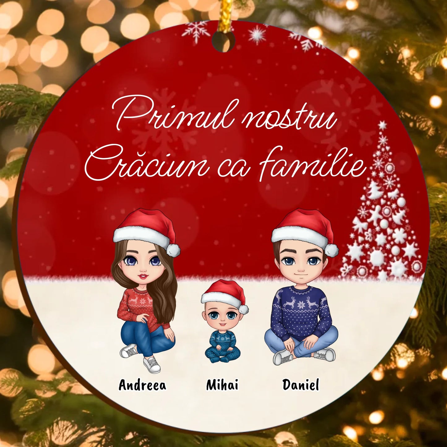 Ornament Personalizat Primul Crăciun Ca Familie – Suvenir Pentru Părinți și Bebeluși