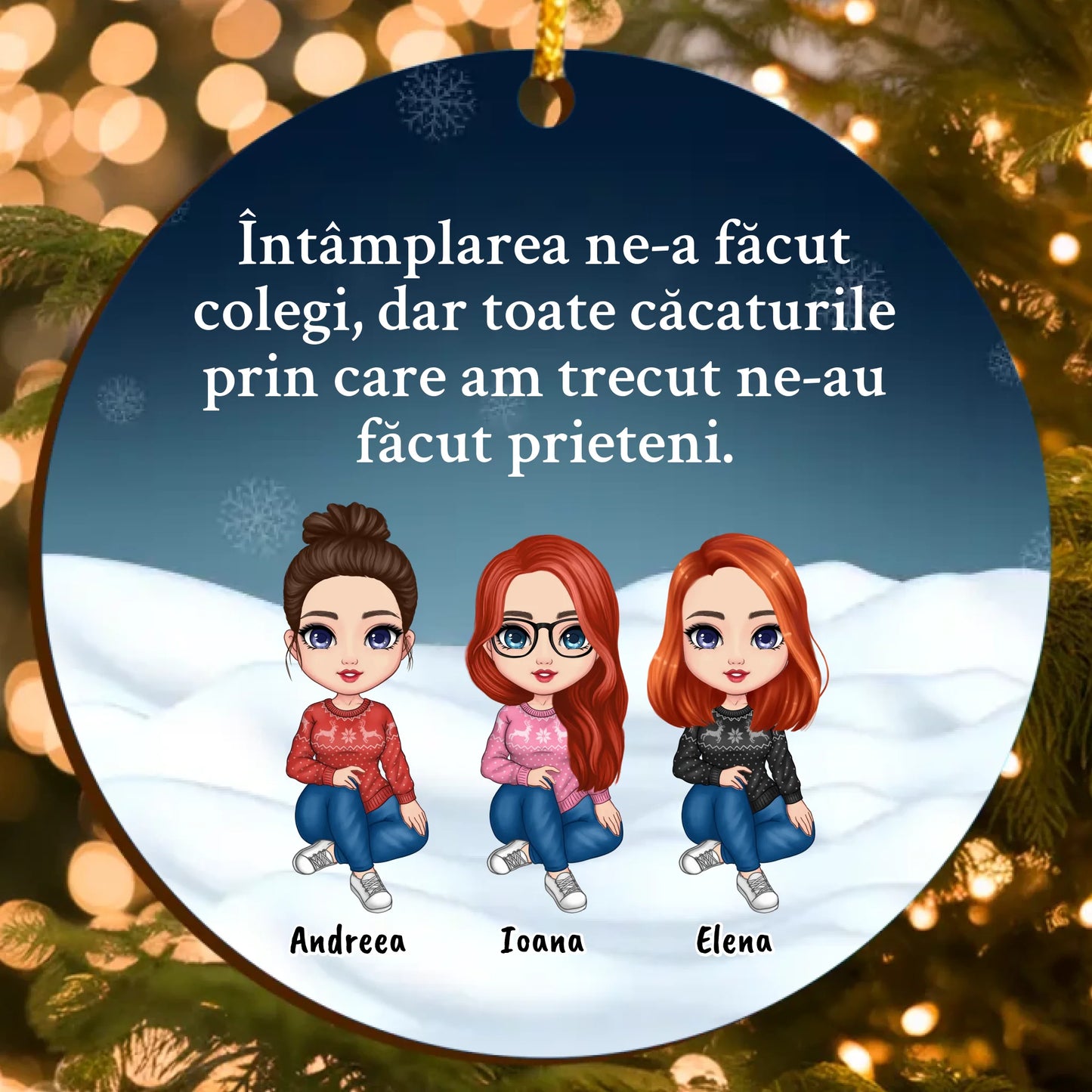 Decorațiune de Crăciun cu Personaje Personalizabile și Text Personalizabil pentru Colegi deveniți Prieteni (până la 6 persoane)