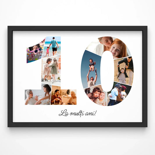 Tablou personalizat colaj foto cifră – Cadou de ziua de naștere (10-19)