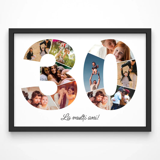 Tablou personalizat colaj foto cifră – Cadou de ziua de naștere (30-39)