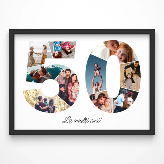 Tablou personalizat colaj foto cifră – Cadou de ziua de naștere (50-59)