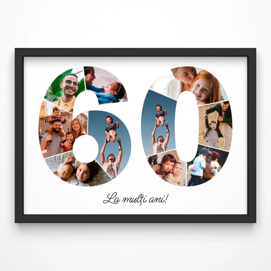 Tablou personalizat colaj foto cifră – Cadou de ziua de naștere (60-69)
