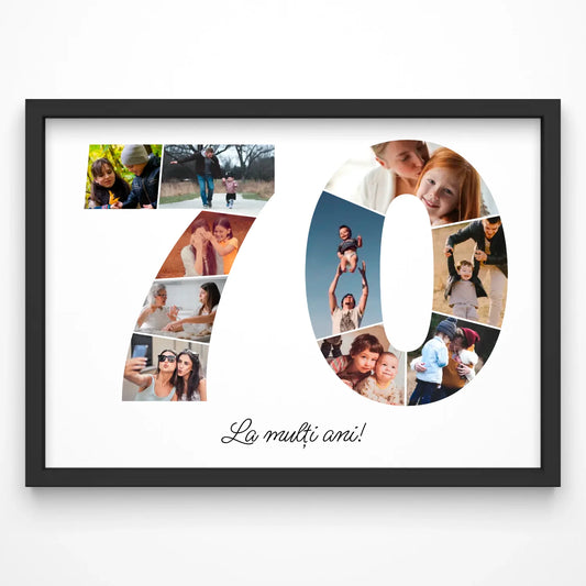 Tablou personalizat colaj foto cifră – Cadou de ziua de naștere (70-79)