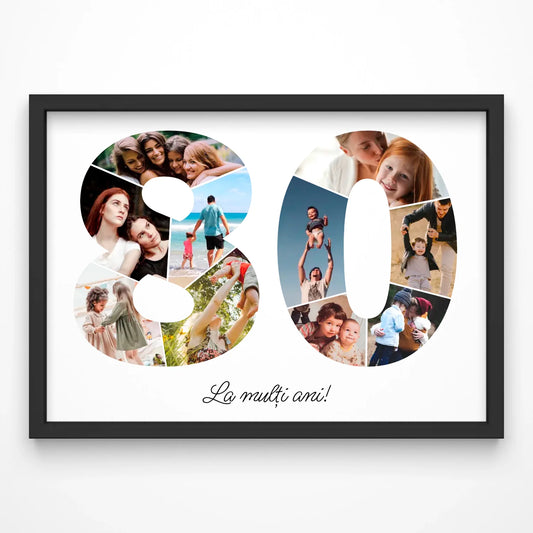 Tablou personalizat colaj foto cifră – Cadou de ziua de naștere (80-89)