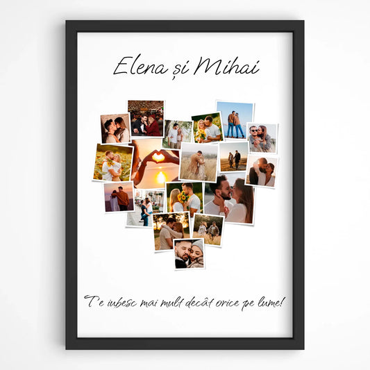 Tablou colaj foto în formă de inimă – Cadou personalizat pentru cupluri