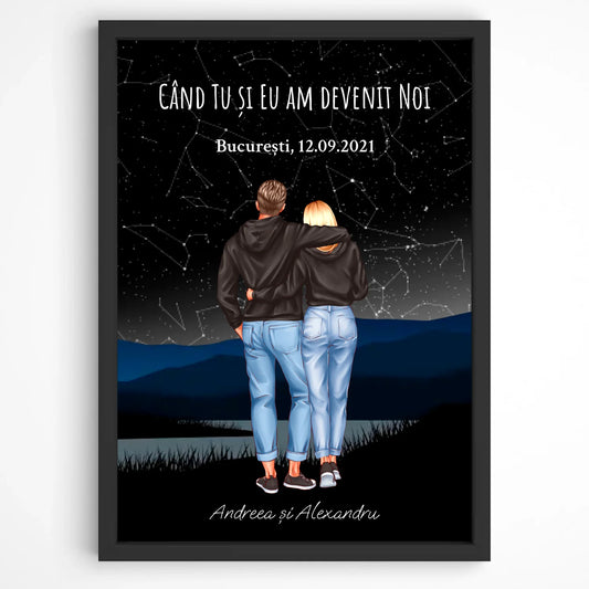 Poster personalizat cu harta stelelor – Cadou romantic pentru cupluri