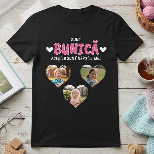 Tricou personalizat pentru bunică – cu poze și text 'Aceștia sunt nepoții mei