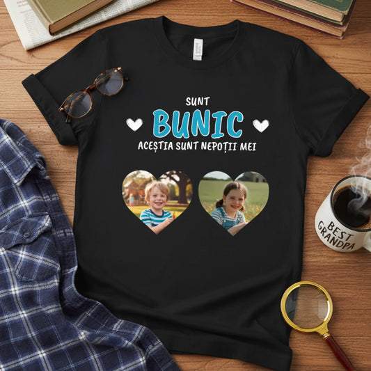 Tricou personalizat pentru bunic – cu poze și text 'Aceștia sunt nepoții mei'