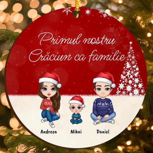 Ornament Personalizat Primul Crăciun Ca Familie – Suvenir Pentru Părinți și Bebeluși