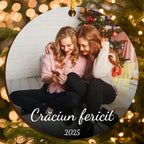 Ornament de Crăciun Personalizat cu Fotografie și Text la Alegere