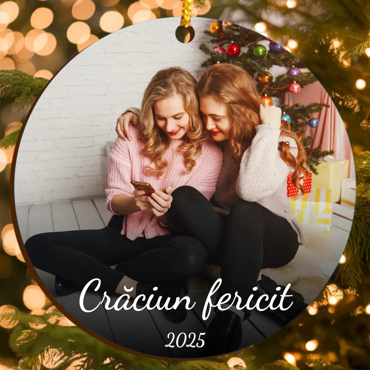 Ornament de Crăciun Personalizat cu Fotografie și Text la Alegere