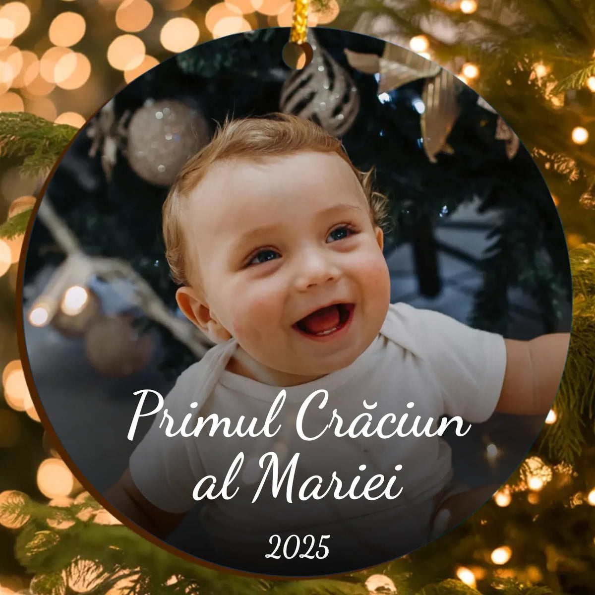 Ornament de Crăciun Personalizat cu Fotografie și Text – Primul Crăciun
