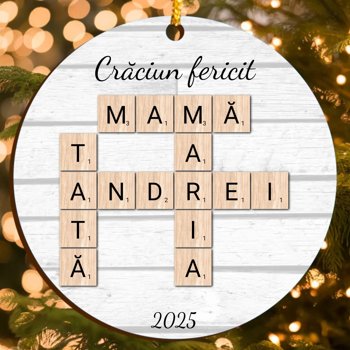 Ornament de Crăciun Personalizat tip Joc de Cuvinte cu Text Personalizat