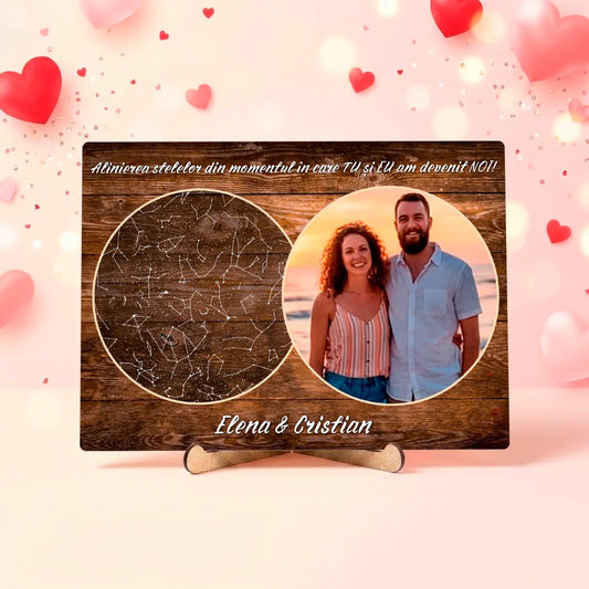 Decorațiune personalizată cu hartă stelară și fotografie