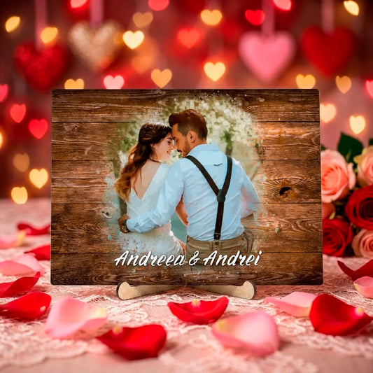 Decorațiune personalizată pentru cupluri cu fotografie și text