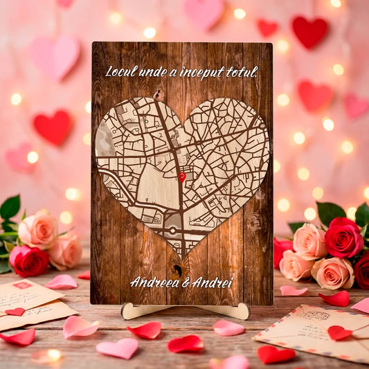 Decorațiune personalizată cu hartă, nume și text