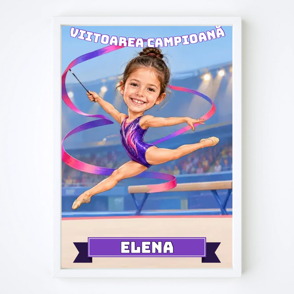 Caricatură sportivă înrămată, din poza copilului – Gimnastică
