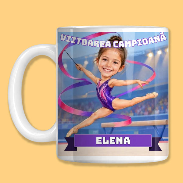 Cană cu caricatură sportivă din poza copilului – Gimnastică